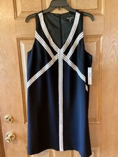 Black Dress Size 14 Sleeveless Lined Shift NWT Lace Kelly & Diane LBD V-neck