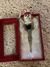 Vintage Blown Art Glass Dog Holiday Wine Bottle Stopper LSArts with box NOS