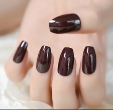 24 Medium Press on nails kit w glue maroon burgundy coffin fall