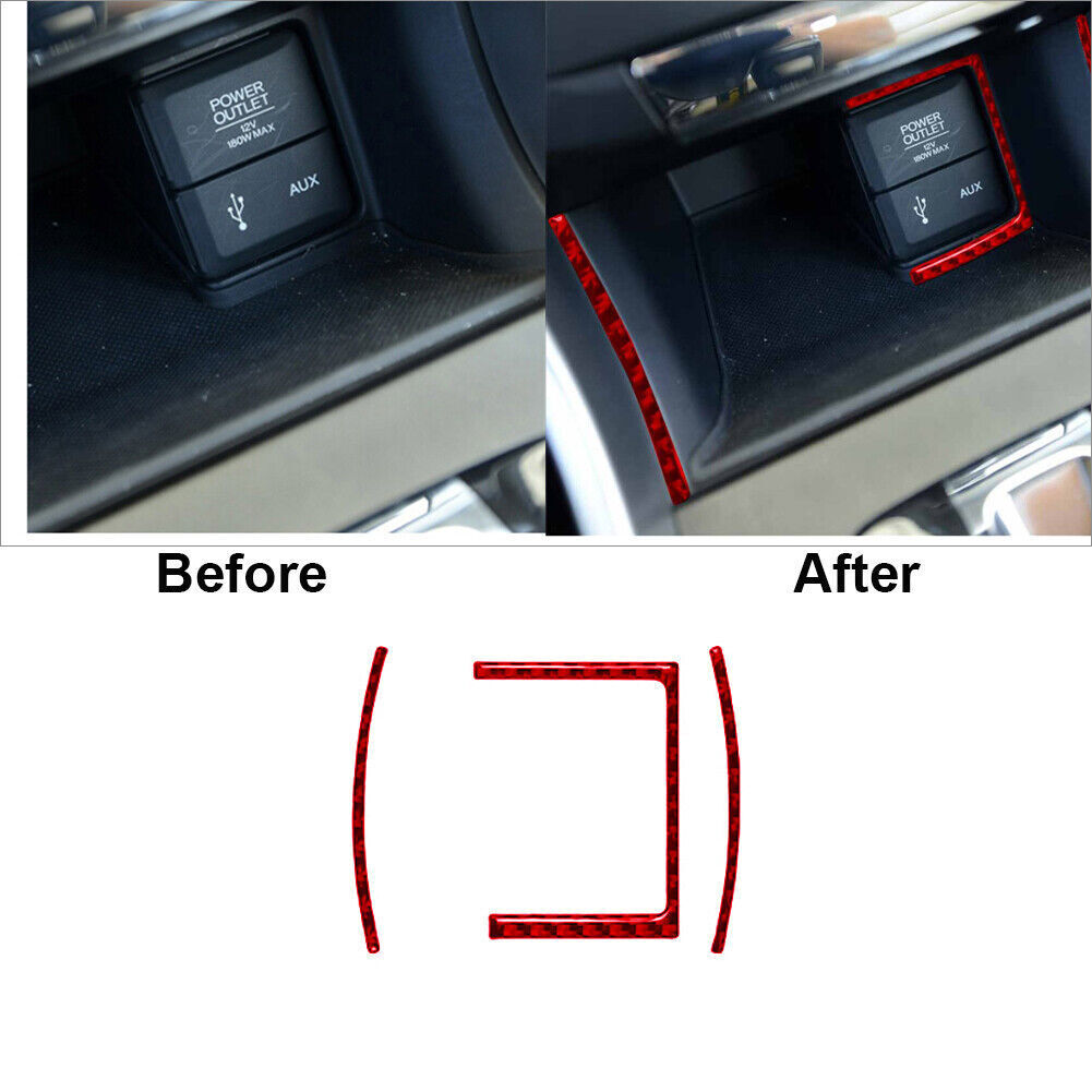 For Honda Accord 2013-2017 Red Carbon Fiber Cigarette Lighter Strip Cover  Trim