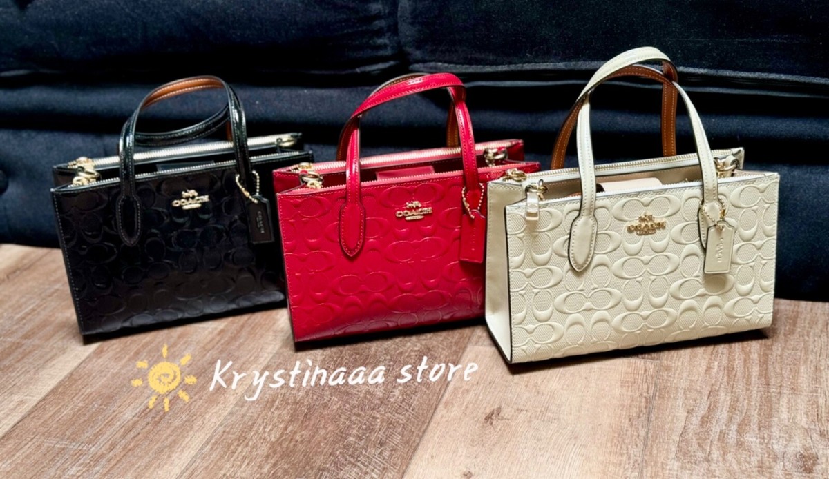 COACH◇ NINA Small トートバッグ 在庫確認ください CV400 COACH CV400 Nina Small Tote Bag Signature Patent Leather