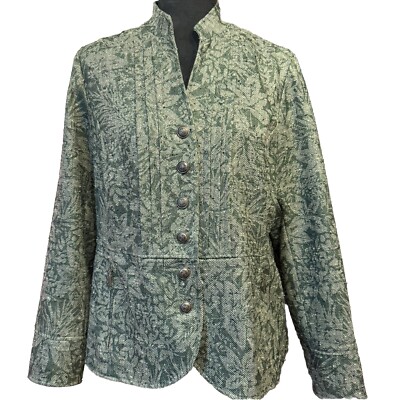 Coldwater Creek Blazer 14 Petite Green Floral Tapestry Fall Office