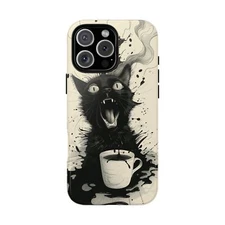 Black Cat Coffee Phone Case for iPhone, Samsung Galaxy, Pixel