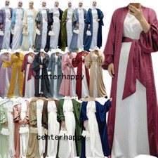Muslim Women Abaya Long Maxi Dress Dubai Open Cardigan Kaftan Ramadan Abaya Eid