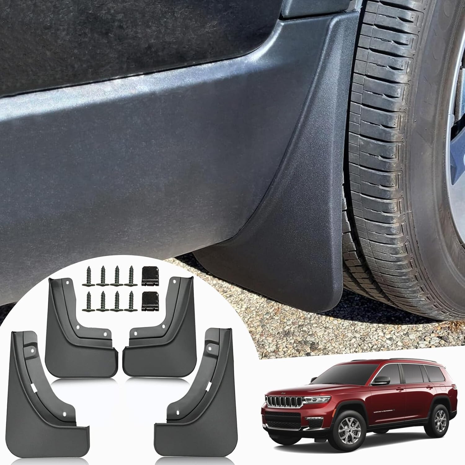 Mud Flaps for Jeep Grand Cherokee L 2024 2023 2022 2021 - No Drilling Require...-image