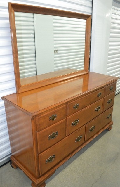 Ethan Allen Heirloom Dresser Mirror Vintage 8 Drawer Maple 10