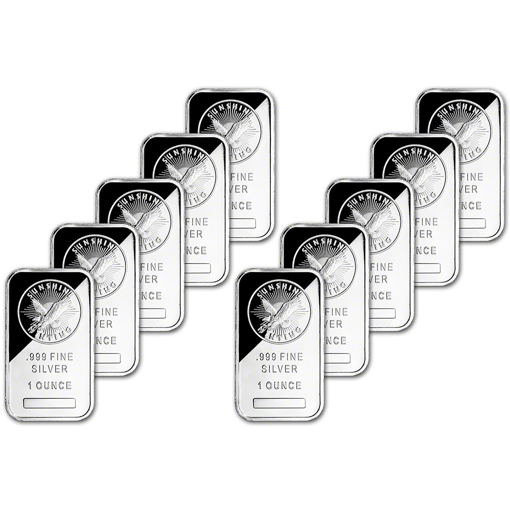 TEN (10) 1 oz Silver Bar - Sunshine Minting - .999 Fine - Sealed