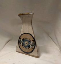 Ken Edwards Tonala Vase Pyramid Shape 6.5 ht  side Signed Blue flowers K Evans