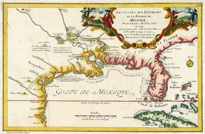1705 Map East of Mississippi River, Cuba, the Bahamas Gulf of Mexico 10"x16" 