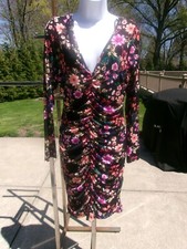NWT GUESS BLACK FLORAL RUCHED DRESS 16