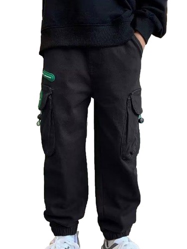 Kids Boy Pure Cargo Pants Cotton Casual Pants Drawstring Loose Jogging Work Pant - Picture 34 of 56