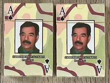2 Sadam Saddam Hussein PLAYING CARDS Al-Tikriti Most Wanted Iraq War TWO SEALED