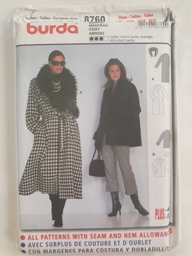 Burda Sewing Pattern 8760 Misses Ladies Coats Size 8-22 Uncut - Picture 2 of 3