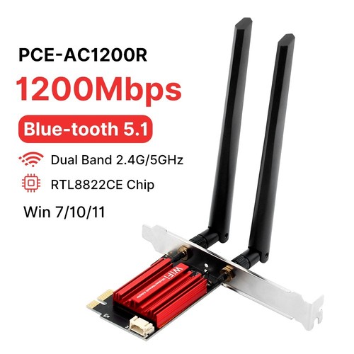RTL8822CE Scheda WiFi PCIe 1200Mbps + Bluetooth 5.0: Dual Band 2.4/5GHz, 802.11ac, Con 2 Antenne