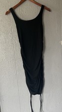Just Quella Size S Sleeveless Rib Knit Dress Ruched Black Cocktail Vamp NWT