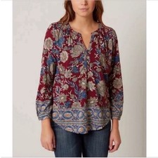Lucky Brand Sz 1X Womens Knit Henley Top Tunic Burgundy/Multi Paisley Floral