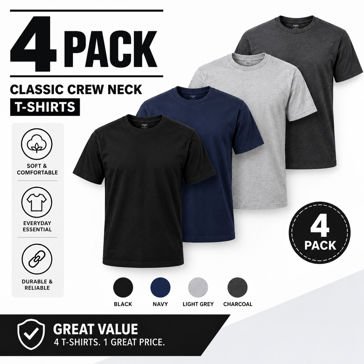 Paquete de 4 camisetas de algodón para hombre lisas 100 % mezcla pesada camiseta de manga corta de alta calidad