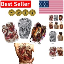 3 Large Waterproof Full Back Temporary Tattoos - Fierce Dragon and Tiger Designs