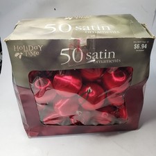 Vtg Holiday Time 50 Count Satin Ornaments 2 Inch Round Red Made In Usa READ