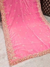 Pink Heavy Embroidery Velvet Dupatta For Bride And Women 2.3 Mtr