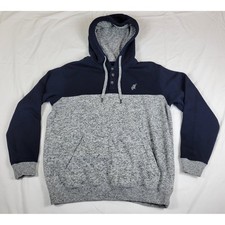 HOOEY Mens Navy Heather Gray Pullover Hoodie Henley Button Neck Size M Sweater