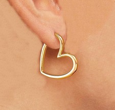 14K gold heart hoop earrings, 14k yellow gold hoop earrings, gold heart earrings