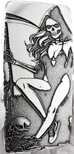 10 ozt 999 Fine Silver Art Bar - MISS REAPER - ADAMO TECHNE - Limited Edition 102.40 per troy oz