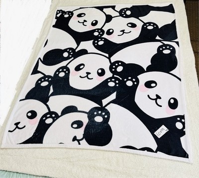 Panda Fleece All-Over Print Blanket 60x48 in White Black Pink Animals