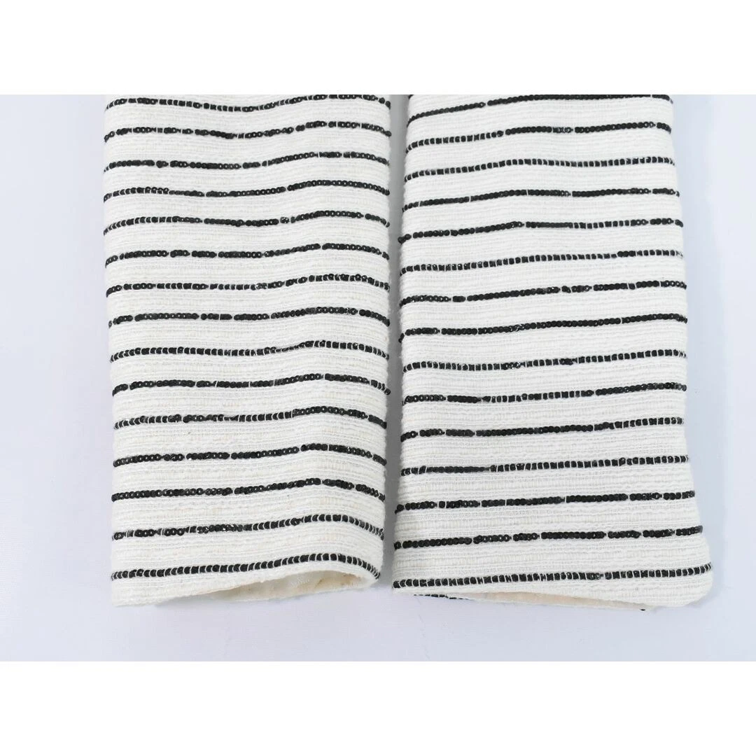 Chanel Camelia Rigato Tweed Giacca Camoscio 34 Cotone Pvc Nylon Beige Nero W