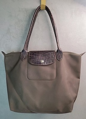 Longchamp Le Pilage Modele Depose Handbag Tote Purse Brown Croc Leather  Nylon