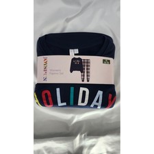 Joyspun Womens Pajama Top Pant Set Size XL Navy Plaid Holiday Crew Cozy Lounge