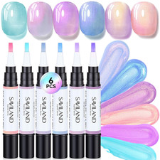 Express One-Step Gel Nail Polish Pens Set: 6 Pearl Pink Blue Colors 3 in 1 Gel P