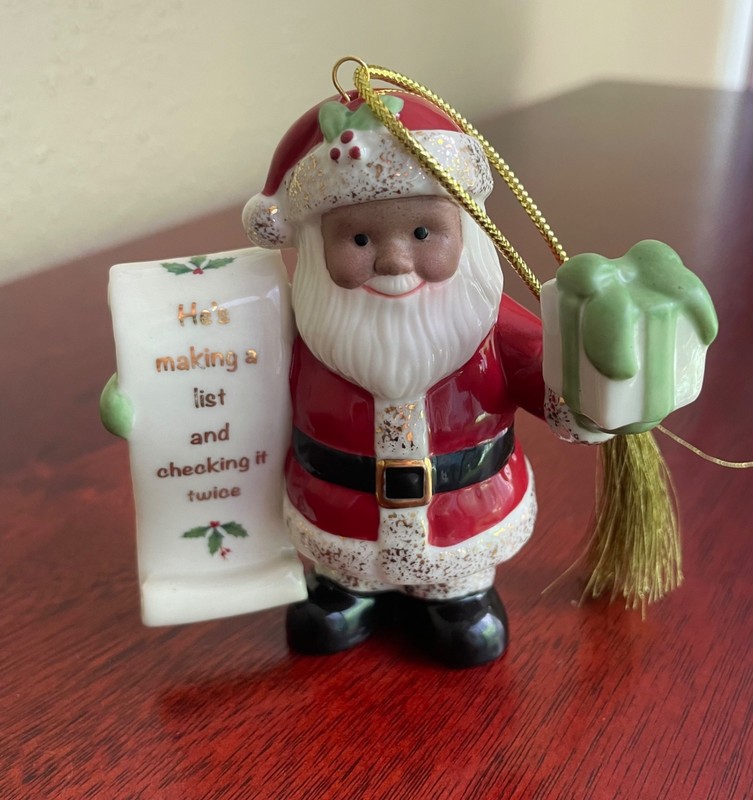 Lenox African American Black -  SANTA - Christmas Ornament Making a List - N/O
