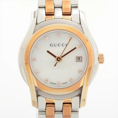 Mint Gucci 5500L 11P Diamond Shell Dial Quartz White Watch From JAPAN WT53