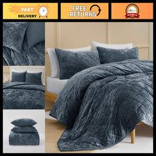 Luxury Velvet Blue King Quilt Set - Diamond Stitch Bedding, Ultra-Soft Comforter