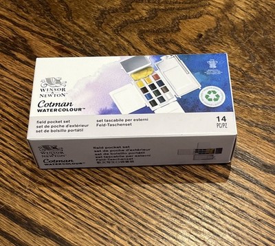 Winsor & Newton Set of 14 Half Pan Cotman Watercolor Paint Field Box Set 