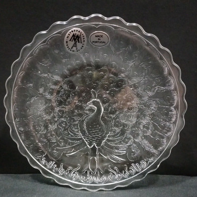 Set 4 Metropolitan Museum of Art Pressed Glass Peacock Snack Plates 5.75'' 