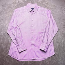 David Donahue Trim Fit Dress Shirt Men 17 34/35 Purple White Micro Stripe Cotton
