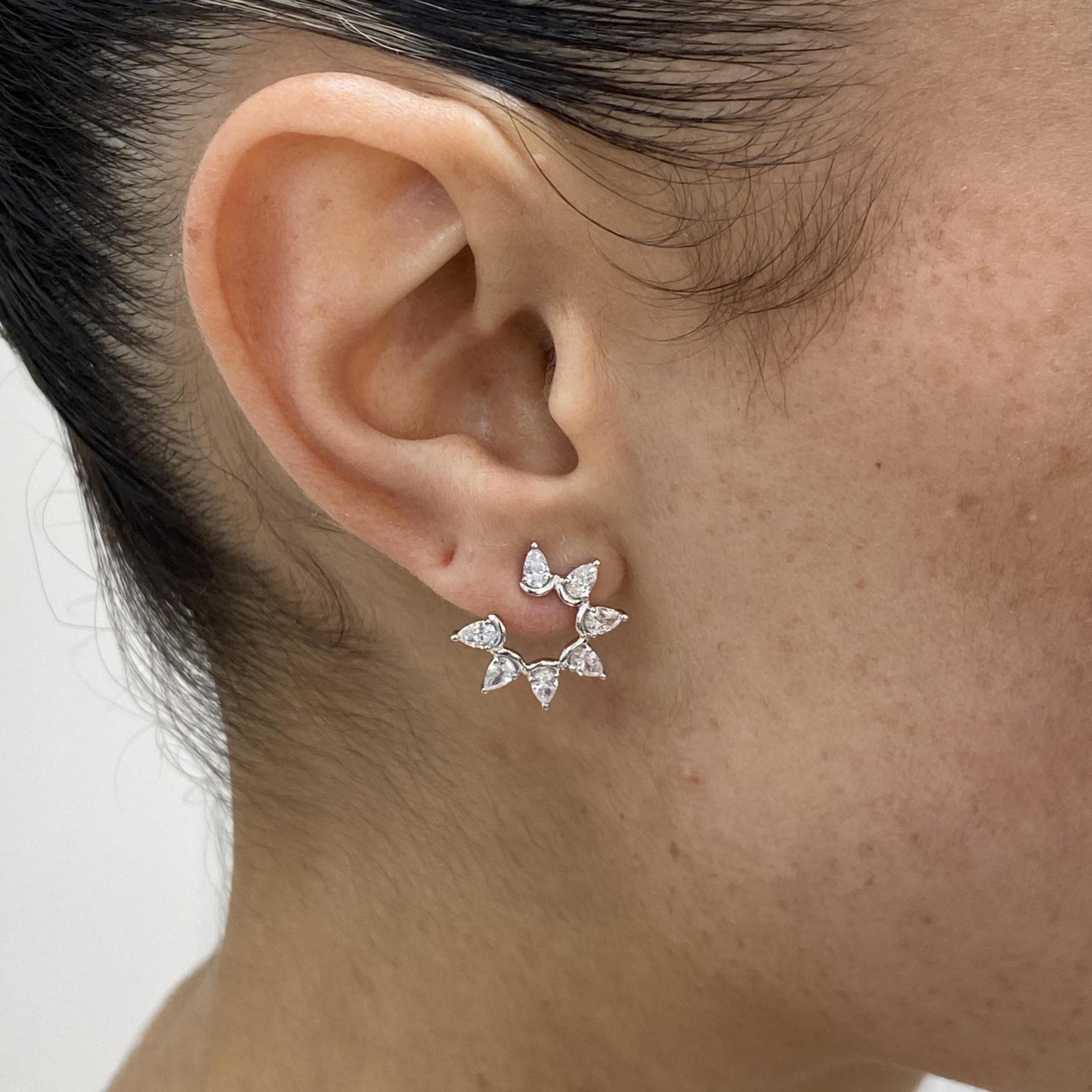 14K White Gold Hoop Earrings Pear Labcreated Diamond 1.2ct F/VS