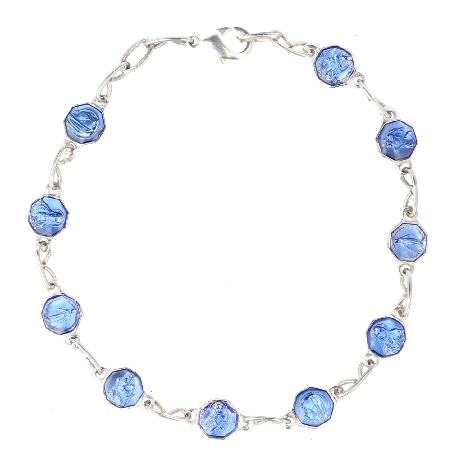 Bracelet avec médaille de Saint bleue en argent véritable pour homme et femme