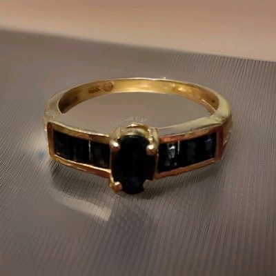 Vintage Anson 10K Yellow Gold Oval Blue Sapphire Channel Set Accent Band Ring