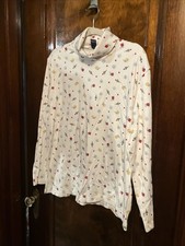 VTG Lands  End Women  s Ivory Holiday Print Turtleneck Size XL 18-20 100 Cotton