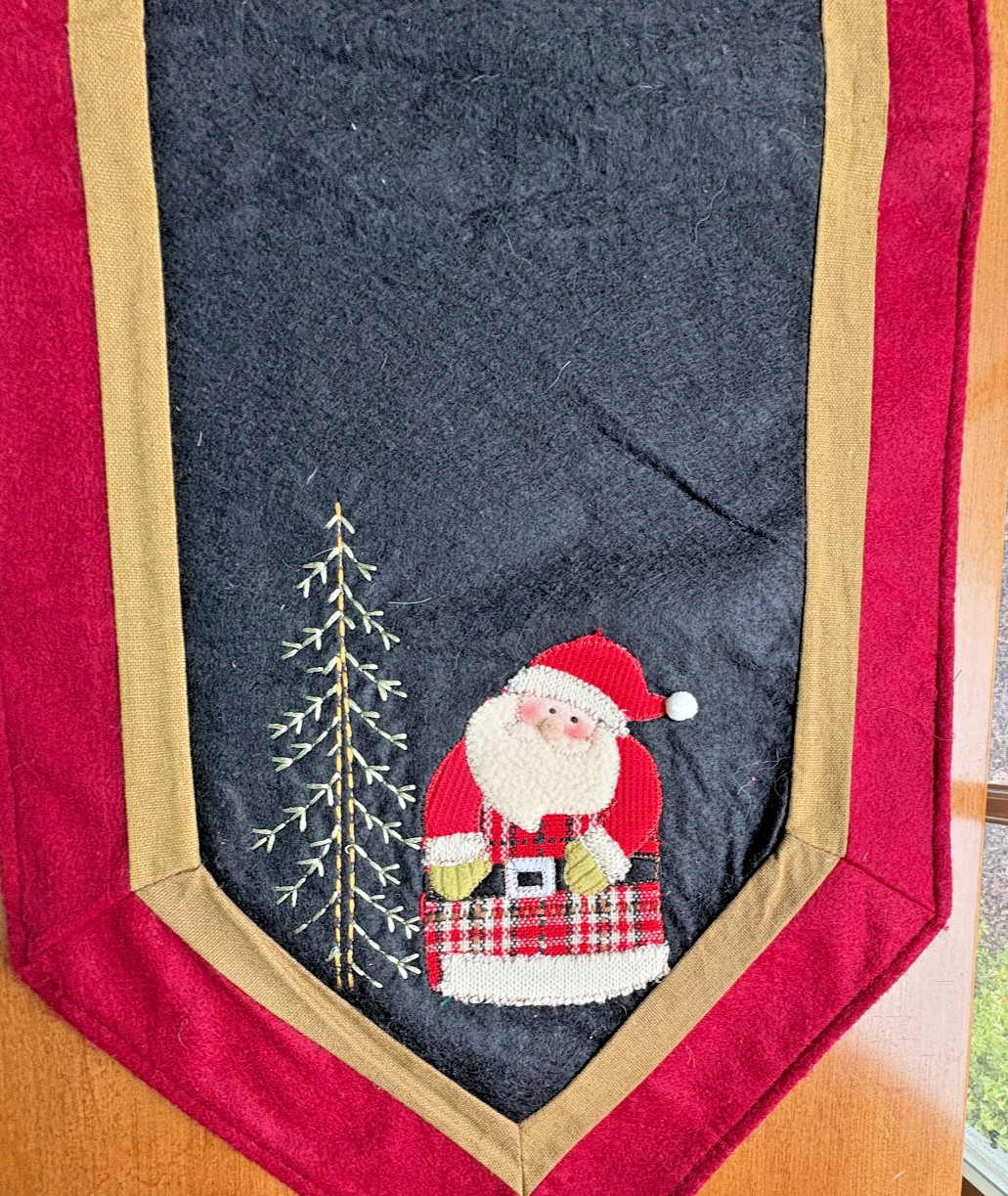Long Santa Heavy Felt Table Runner 14.5"X 71" Applique  - Black Red & Tan