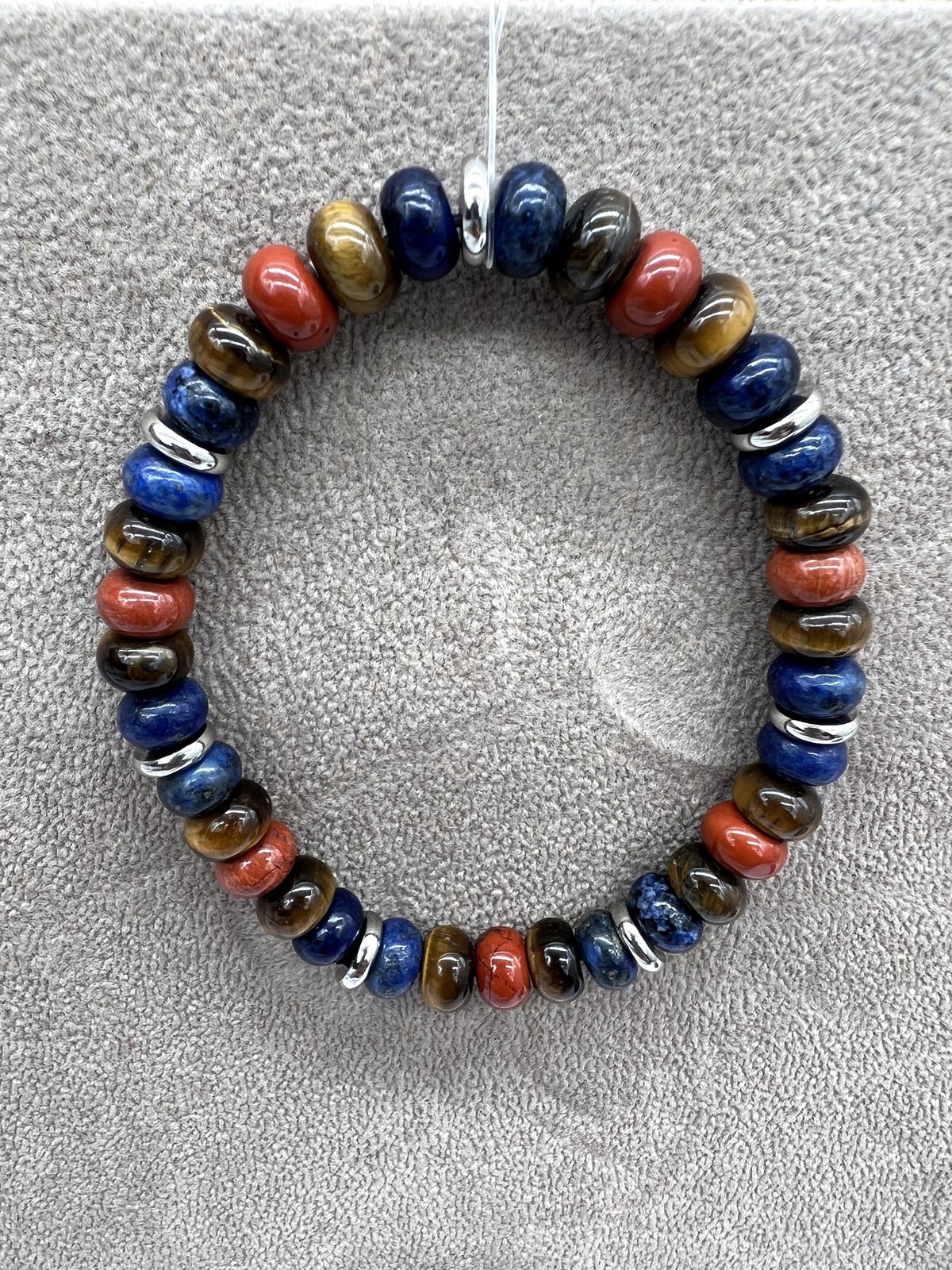 Bracelet élastique en oeil de tigre plat lapis-lazuli et jaspe pour homme et femme