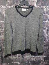 Calvin Klein Italian Yarn Merino Wool Sweater Men's Size L Gray/Black V-Neck