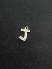 Rhinestone Initial Letter J Charm Silver Tone 1/2in