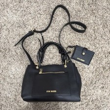 Steve Madden Black Shoulder Bag Gold Hardware Braided Handle Zipper Coin Purse