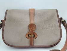 VTG Dooney Bourke Over Under Equestrian Leather Crossbody Purse Bag Taupe/Brown