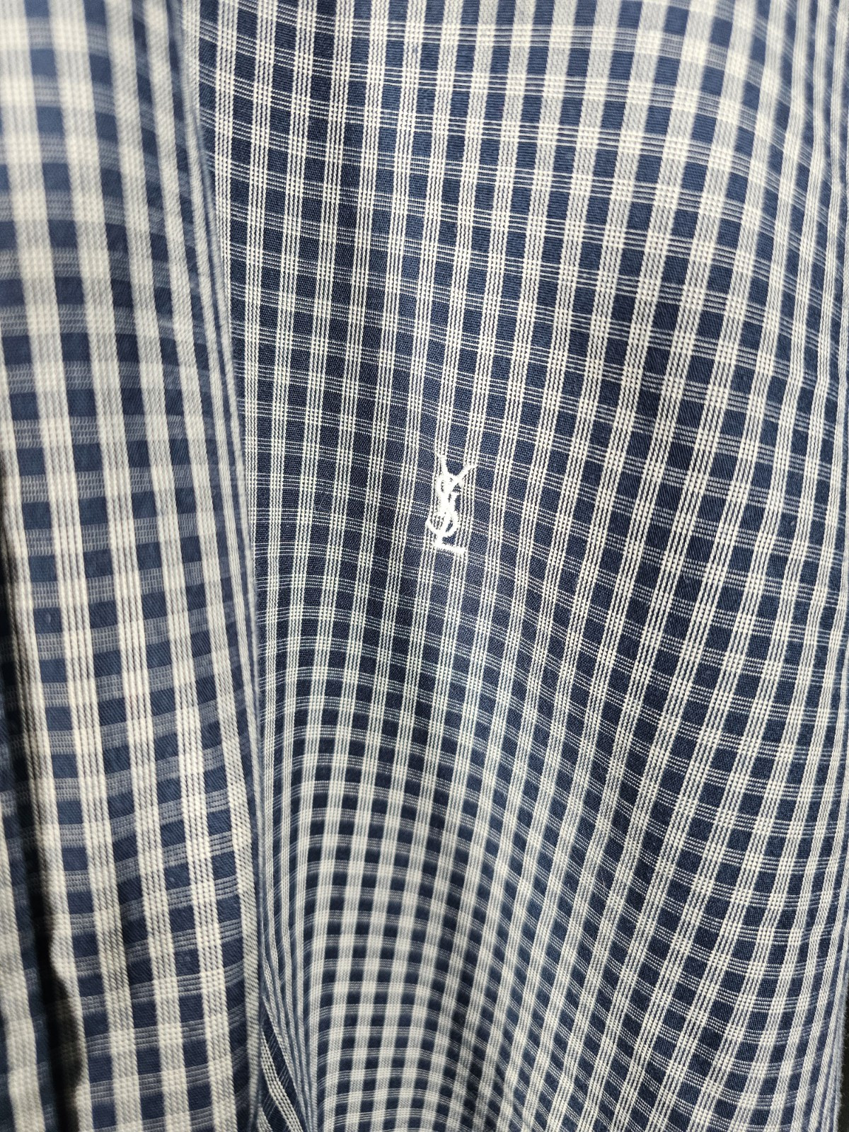 Camicia vintage Yves Saint Laurent uomo grande blu quadri cotone casual logo YSL