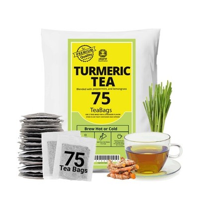75 Turmeric Tea Bags, Natural Turmeric Tea Herbal Blend For Detox